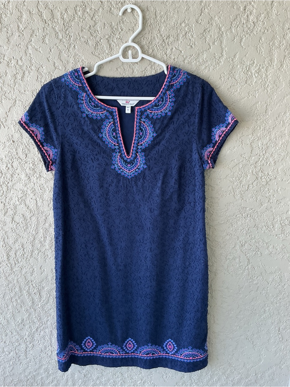 Vineyard Vines Navy Shift Dress with Pink & Blue Embroidery